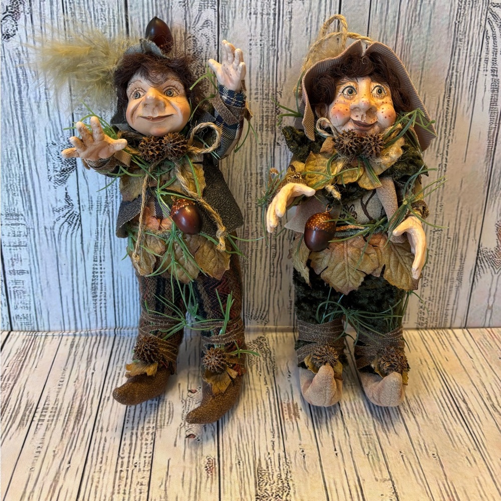 Woodsy Pair of Elves Whimsical Cottage Core Woodsy Nature